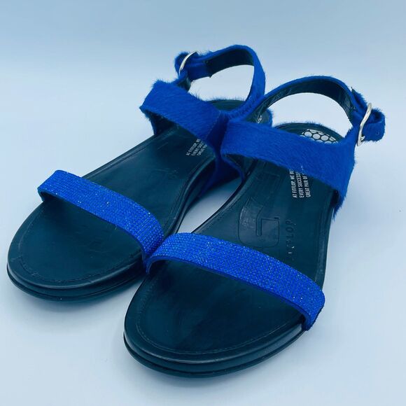 FitFlops Women's Supercomff US 7 Size 38 Black Royal Blue Textured Sandals - Picture 1 of 9